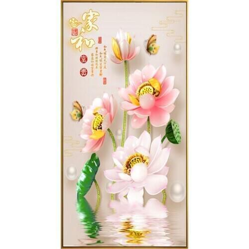 Larg Lotus Flower Diamond embroidery rich ICON Diamond Painting Mosaic 5d Picture Home Sweet home 2021 New Gift