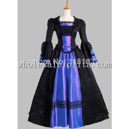 Noble Jacquard Satin Gothic Black and Blue Victorian Era Dress Cosplay Dress