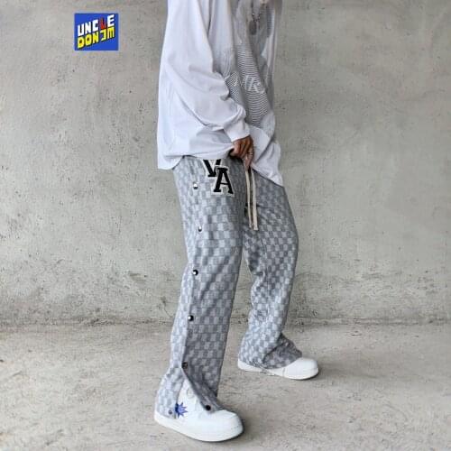UNCLEDONJM Side-breasted design plaid punk pants joggers men street wear hip hop pants High Street mens sweatpants 8836