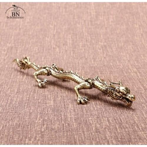 Pure Copper Zodiac Dragon Ornament Antique Bronze Beard Dragon Statue Vintage Brass Animal Miniature Figurines Desk Decor Crafts