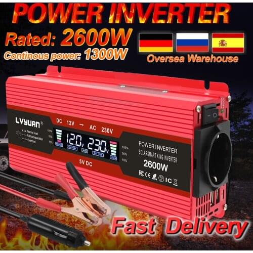 1500W/2000W2600W LCD display Home/outing DC 12V to AC 230V Modified Sine Wave EU socket Adapter dual3.1A USB Car Power Inverter