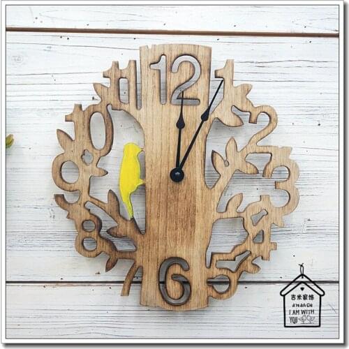 Zakka pastoral silence tree wood hanging watches creative fashion living room bedroom childrens room wall clock hanging table