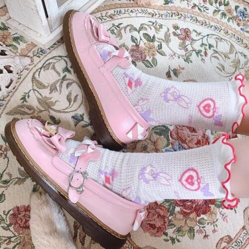 Kawaii Socks Summer Girl Thin Section Breathable Japanese Grid Lolita Rabbit Loli Fairy Cotton Sandals Socks Cotton Student New
