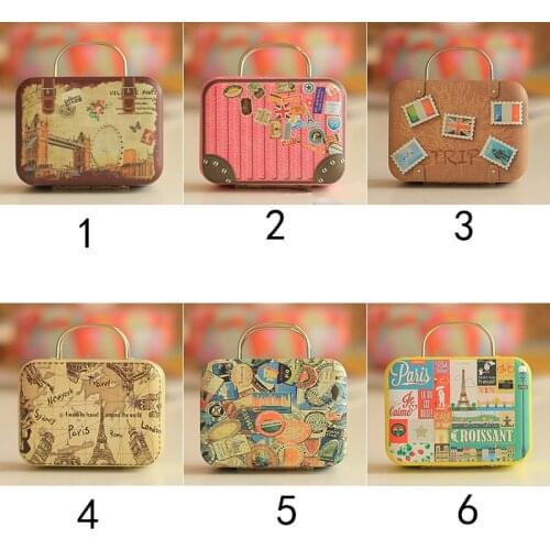 40pcs Europe Type Style Vintage Suitcase Shape Candy Storage Box Wedding Favor Tin Box Cable Organizer Container Household