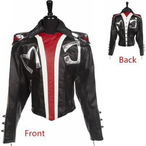 Plus Size 3XL Rare Classic MJ MICHAEL JACKSON Costume Black Military Gorgeous Leather Clothing Cool Motor Jacket