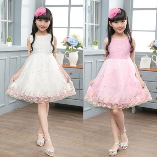 2020 Summer girls Party dress Flower White Wedding Pageant Bridesmaid Gown Princess Dresses Toddler kid Clothes Elegant Sundress