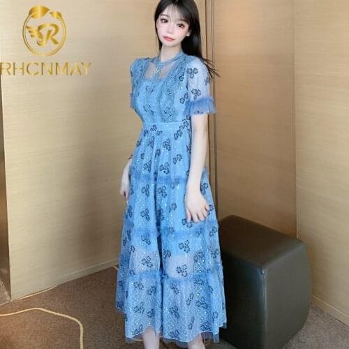 Fashion Elegant Lace Women Dress Style 2021 Summer New Midi Dresses Lace embroidery Chic Sweet Short Sleeved Vestido