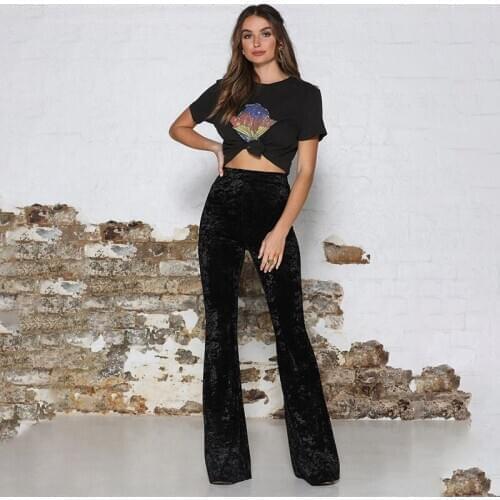 Fashion Women Pants Vintage Velvet High Waist Bell Bottoms Ladies Stretch Wide Leg Pants Trousers