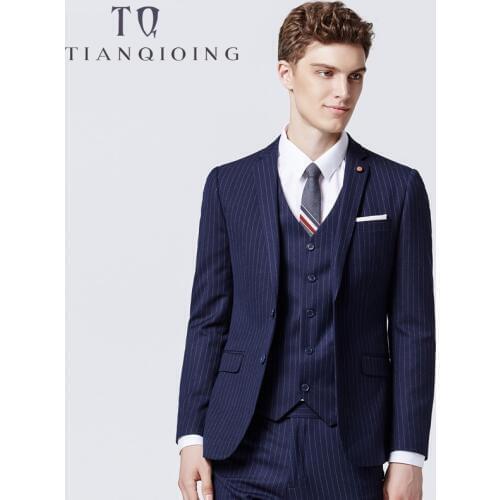 Top Tailor Made Suit Men 3 Piece Blue Striped Wedding Suits for Men Gentle Custom Made Suit (Jacket+Pants+Vest)