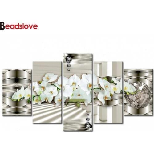 5pcs 5D,diy,Diamond Painting orchid Full,Diamond Embroidery,white orchid 3d picture,Cross Stitch,Diamond Mosaic,home Decoration