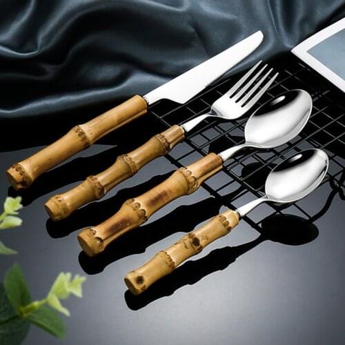 Tableware Sets With Bamboo Handle,Stainless Steel Upscale Cutlery,Set Includes Forks Spoons Knives,Kitchen Dining Bar