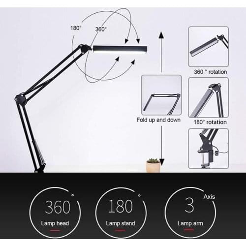 NEW LED Desk Lamp Adjustable Metal Swing Arm Desk Lamp with Clamp 3 Color Modes Stepless Dimming Architect Desk Light Desk Lamps