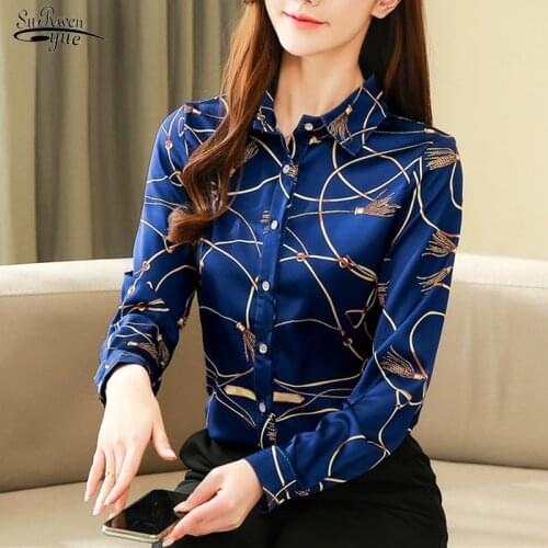 New Silk Shirt Womens Korean 2021 Spring Long Sleeve Shirts for Women Casual Print Women Blouse and Tops Blusas Mujer 8185 50