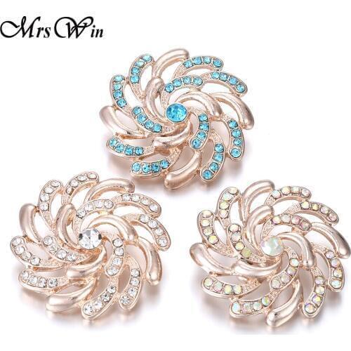 New Big Snap Button Jewelry Rhinestone Flower 18mm Metal Snap Buttons Fit Leather Metal Silver color Snap Bracelet Bangles