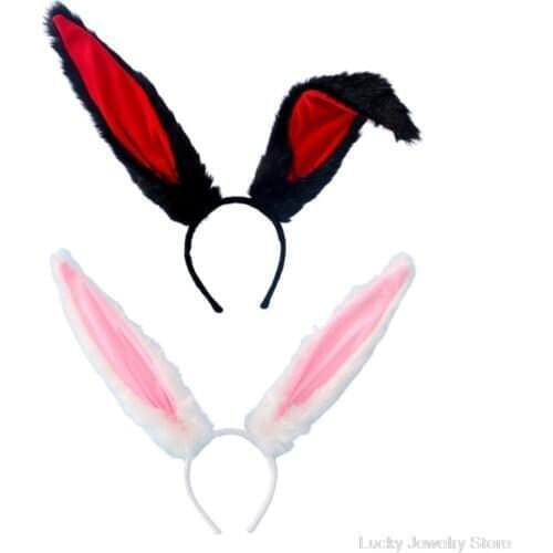 Female Girls Lolita Cosplay Headband Fluffy Plush Sweet Long Rabbit Bunny Ears Bandana Hair Hoop Cartoon Anime Headpiece F25 21