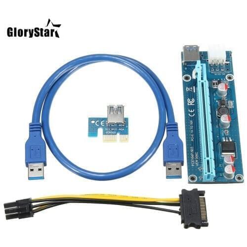 Wholesale 3pcs USB 3.0 PCI-E Riser Express 1X 4x 8x 16x Extender Riser Adapter Card SATA 15pin Male to 6pin Power Cable