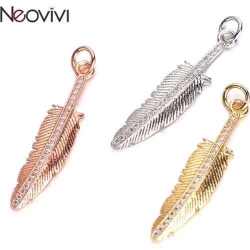 Neovivi Wholesale Beads Tree Pendants fit Necklaces Gifts Micro Pave CZ White Zircon Pendant for Jewelry Making Women Men Craft
