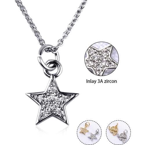 Simple handmade DIY five-pointed star necklace pendant female micro-studded zircon electroplated brass elephant Jewelry pendant
