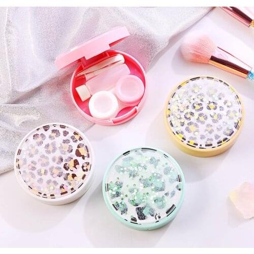 Q Travel Contact Lense Box Contact Lens Case With Mirror Chuck Tweezers Set Cute Quicksand Invisibility Glasses Nursing Bins