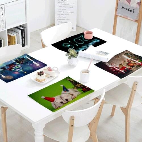 Christmas Decorative Napkin Cute Animal Fireworks Cat Santa Claus Stove Pattern Meal Tableware Family Table Decoration Placemat