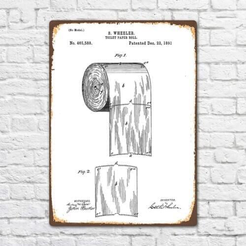 Toilet Roll Patent Vintage Retro Metal Tin Sign Metal Sign Bathroom Decor Wall Decor Fashion Art Decor Poster