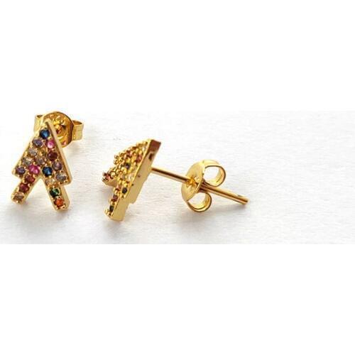 10 Pairs Trendy Gold Color arrowhead shaped Stud Earrings,Micro Pave rainbow Cubic Zirconia Earrings Women charm Jewelry ER924