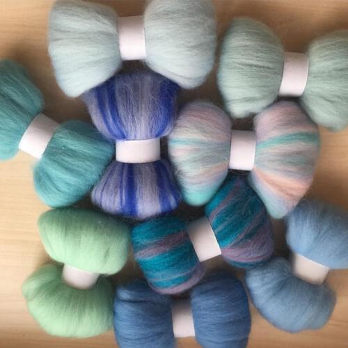 Wool needle felting poke fun DIY roving felt 100% merino wool fiber blue color 10g/9pcs/lot