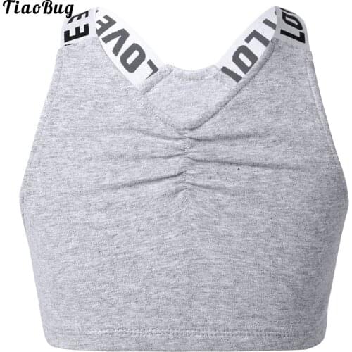 Summer Girls One Piece Cotton Sport Crop Top Sleeveless Racer Back Letter Printing Vest For Running Yoga Fitness Jogging
