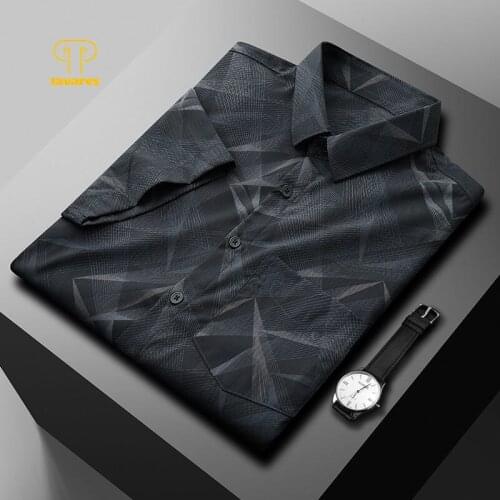 TAVARES Men Dress Shirts Social Office Business Collared Shirt Long Sleeve Stripe White Black Geometric Shirt