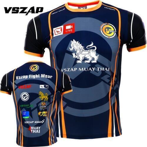 Vszap Boxing Training T-Shirt MMA Tee Kickboxing Muay Thai Training Fightwear Muscle Men Cotton Breathable Gym Running T Shirt