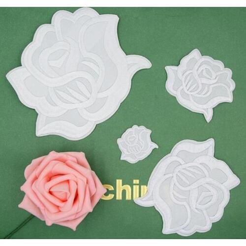 Embroidered White Rose Flower Patch Cap Clothes Stickers Bag Sew Iron On Applique DIY Apparel Sewing Clothing Accessories BU102