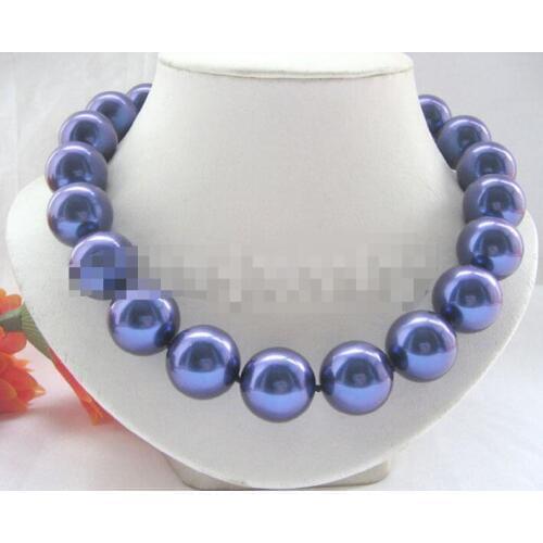18" 20 mm natural deep blue south shell pearl necklace Yellow Clasp