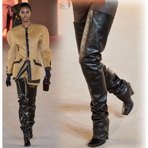 2021 New Boots Women Square Toe Over The Knee Boots For Women Fashion Runway High Heels Winter Thigh High Boots Sexy Shoes Women