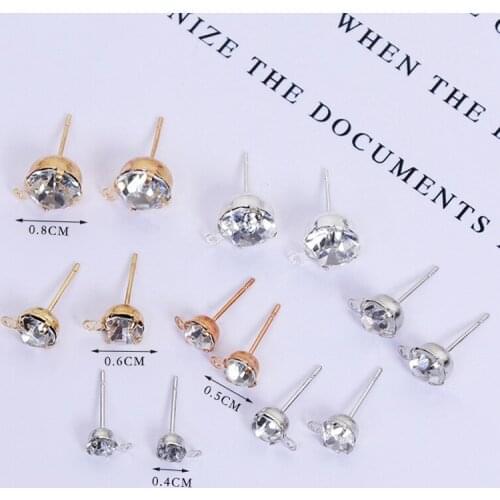 10pcs Gold White Color Zirconia 5/6/8mm Zircon Crystal Ear Stud Findings with One Hole Ear Drop Women Girl Diy Earring Brincos