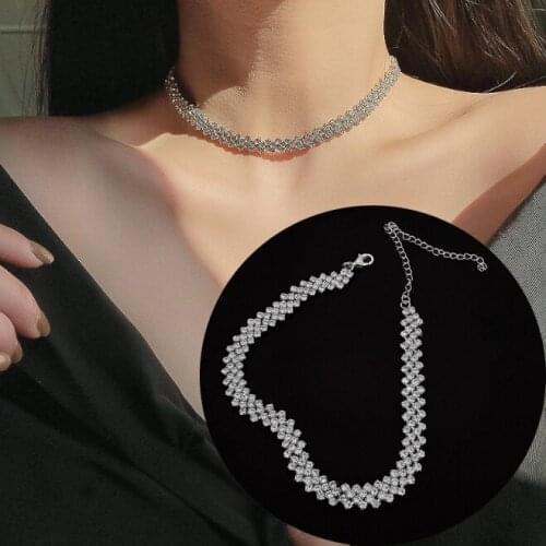 Bridal Fashion Crystal Rhinestone Choker Necklace Women Wedding Accessories Tennis Chain Chokers Jewelry Collier Femme