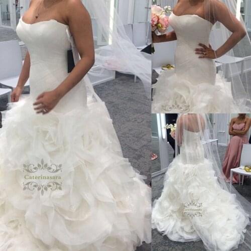 Sweetheart Mermaid Wedding Dresses Vestidos de Novia White/Ivory Tulle RuffledCustomized Bridal Gowns Wedding Dress