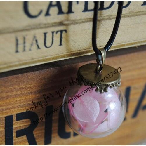 10pcs lobular hydrangea Flower Glass Vial Glass Bubble Pendant Necklace Leather cord necklace 45cm (finished necklace)