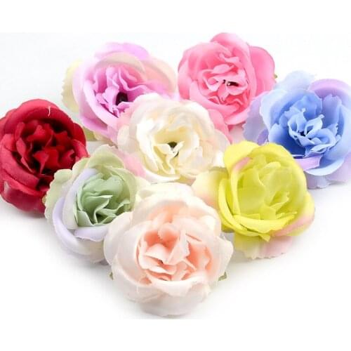 100pcs 5cm Champagne Artificial Silk Roses Flower Heads For Home Wedding Party Decoration Scrapbooking DIY Wreath Fake Flowers