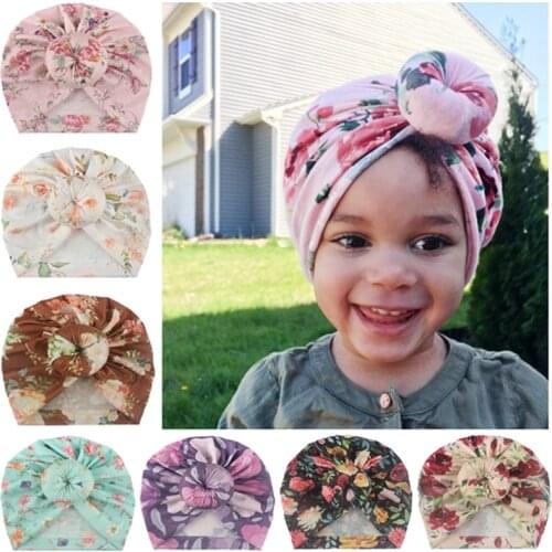 18*17 CM 7 Colors Printed Donut Baby Girls Indian Hats Fashion Handmade Knotted Infant Caps Children Bonnet Clothing Ornaments