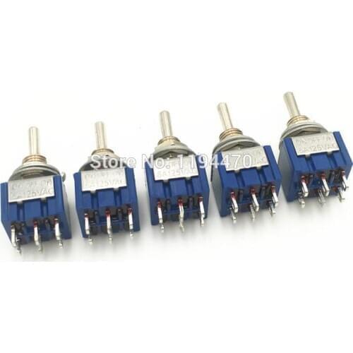 5pcs MTS-202 MTS-203 6-Pins ON-ON 6A 125VAC ON-OFF-ON DPDT Mini Latching Toggle Switch with Waterproof Cap 6mm Mounting Hole