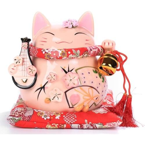 8-inch Pipa Lucky Cat Decoration Opened Ceramic Piggy Bank Shop Home Office Creative Gift
