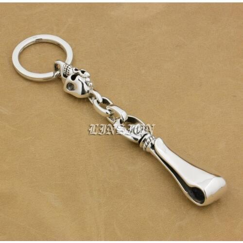 Solid 925 Sterling Silver Skull Mens Biker Rocker Punk Keychain Belt Clip 9T013