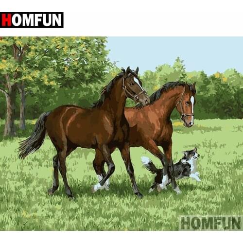 HOMFUN Full Square/Round Drill 5D DIY Diamond Painting "Animal horse" 3D Diamond Embroidery Cross Stitch Home Decor A20224