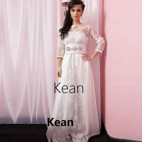 White Summer Moroccan Kaftan Evening Dress Lace Sashes Mother of the Bride Dresses Vestido de Festa Mother Formal Party Dress