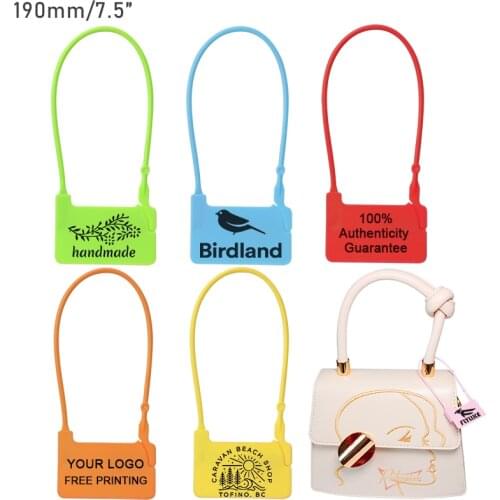 100 Custom Clothes Hang Label Tag Plastic Disposable Security Garment Clothing Shoe Bag Logo Brand Printed Gift Tags 190mm/7.5"
