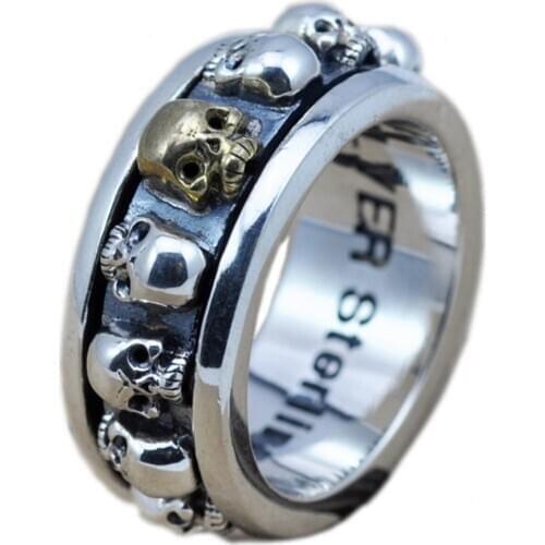 BOCAI real S925 pure silver mens ring Thai silver domineering retro skull turning ring Fashion rock punk ring for Man