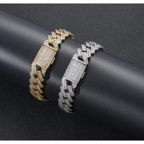 15mm 7inch 8inch Brass Iced Out Bling Chain Bracelet for men Jewelry Brass CZ Cuban Bracelet hip hop BB031
