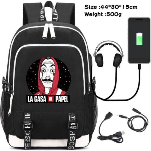 La Casa De Papel Money Heist House of Paper USB Charging Laptop Backpacks Women Men Daily Travel Kids Teenager College Backpack