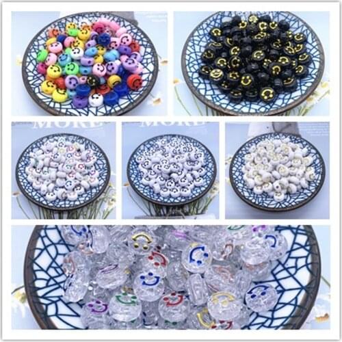 New 30pcs 10mm Simulation Smiley face Acrylic Clay Shape Spacer Beads For DIY Handmade Jewelry Craft Accessories