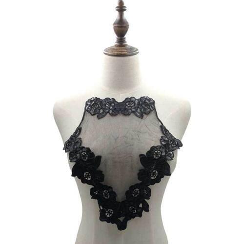 Black Embroidered Lace Neckline Collar Trim Dress Sewing Applique Guipure Floral Lace Fabrics DIY Clothing Patch Scrapbooking